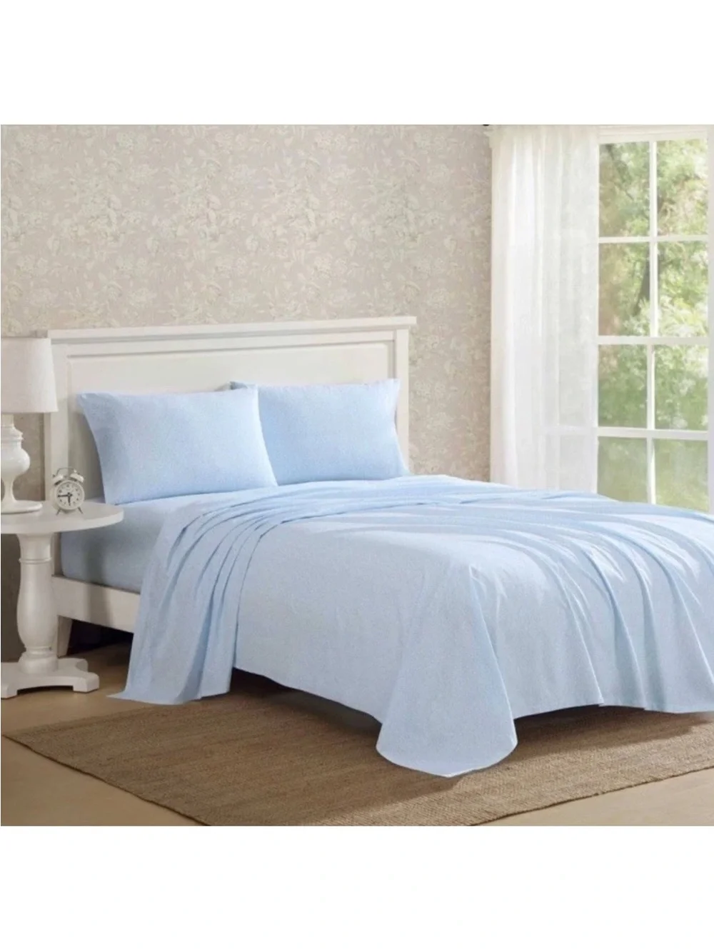 Laura Ashley KING Maeve Blue Floral 4Pc Sheet Set 100% Cotton Percale/Breathable